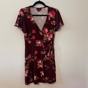 Elegant Burgundy Floral Mini Dress